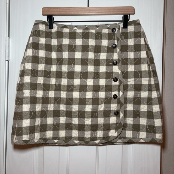 Madewell Green White Gingham Quilted Button Front Wrap Mini Skirt Size 12 - Picture 5 of 13